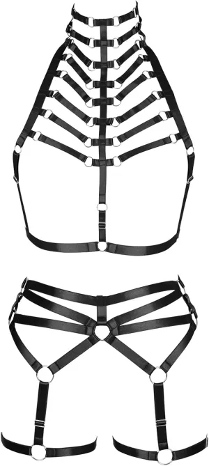 Women's Punk Body Harness Lingerie Full Waist Garter Belts Set Strappy Frame Cage Rave bras