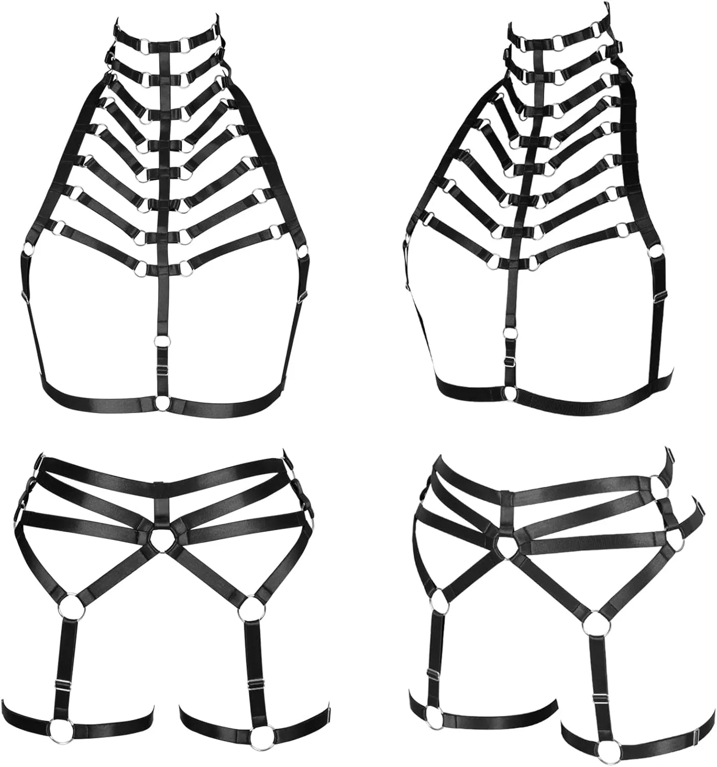 Women's Punk Body Harness Lingerie Full Waist Garter Belts Set Strappy Frame Cage Rave bras