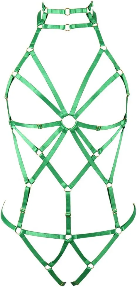 Women's Punk Body Harness Lingerie Full Waist Garter Belts Set Strappy Frame Cage Rave bras
