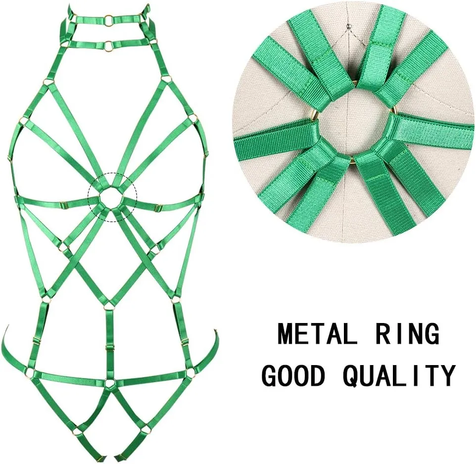 Women's Punk Body Harness Lingerie Full Waist Garter Belts Set Strappy Frame Cage Rave bras