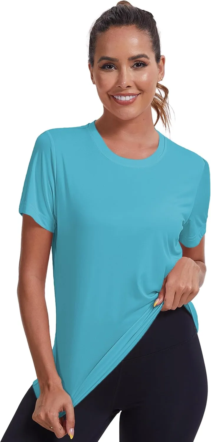 Women's Short Sleeve T-Shirts UPF 50  Sun Protection Workout Tops Athletic Running Gym Rash Guard Shirts