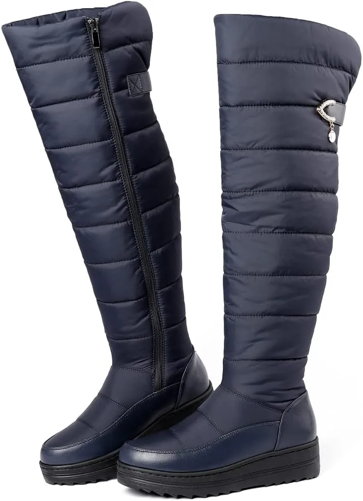Women's Winter Over The Knee Thigh High Snow Boots Waterproof Rain Warm Fur Lined Wide Calf Snow Boot