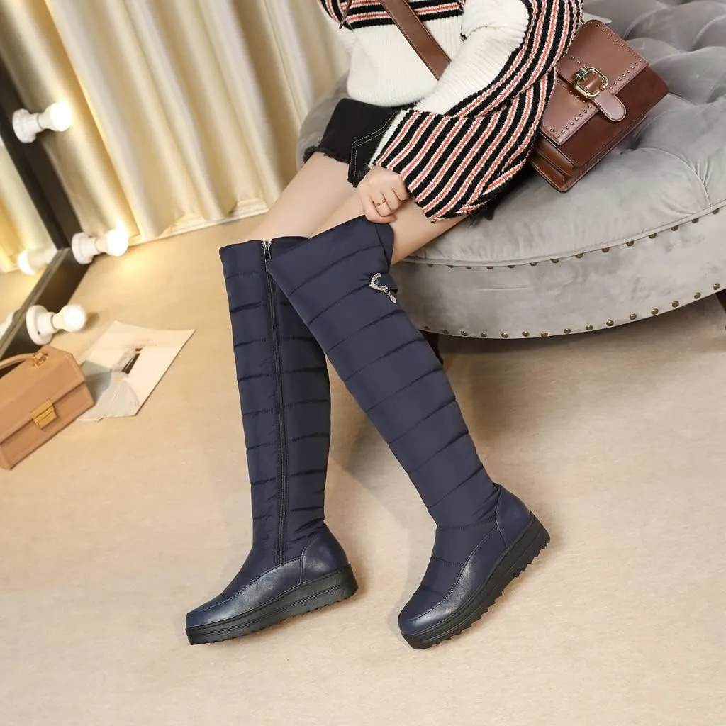 Women's Winter Over The Knee Thigh High Snow Boots Waterproof Rain Warm Fur Lined Wide Calf Snow Boot