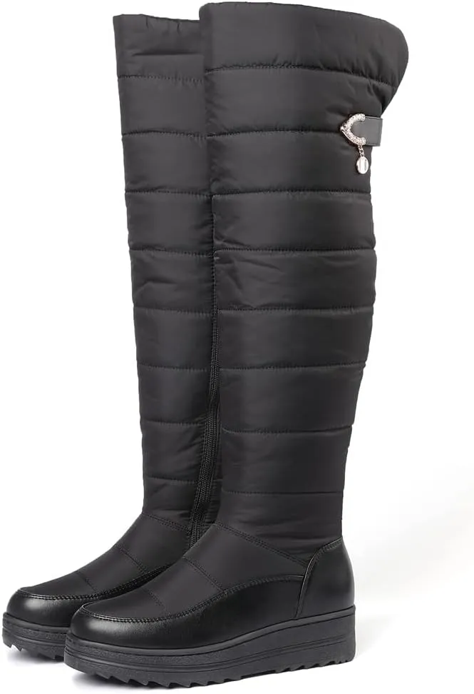 Women's Winter Over The Knee Thigh High Snow Boots Waterproof Rain Warm Fur Lined Wide Calf Snow Boot
