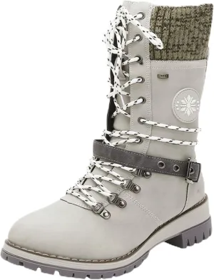 Women's Winter Warm Boots Fashion Belt Square Heel Snow Boots Lace Up Mid Tube Boots Outdoor Walking Shoe Insole Pad