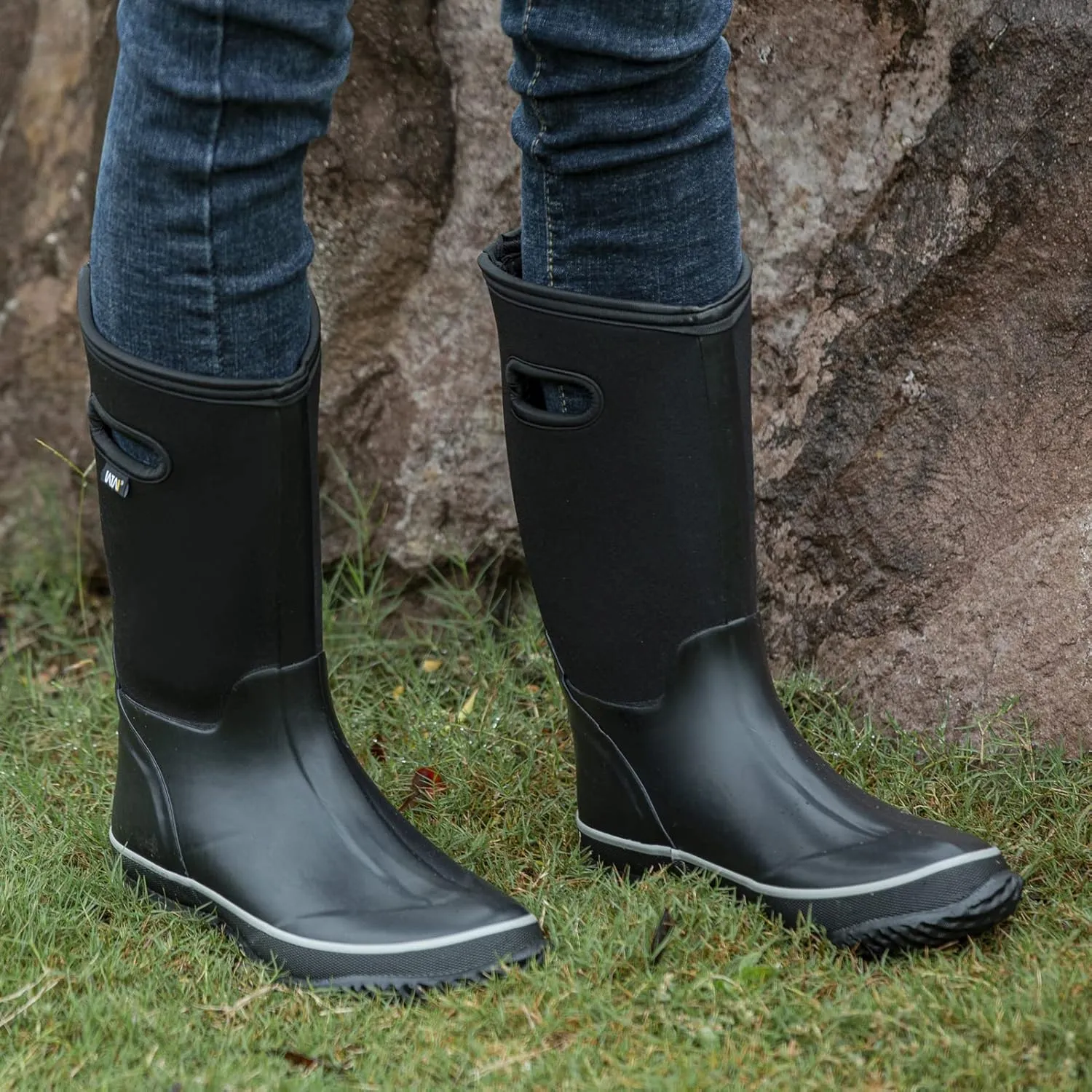 WTW Mid Calf Rain Boots for Women - Waterproof Insulated Neoprene Mud Boots Outdoor Hunting Garden Boots