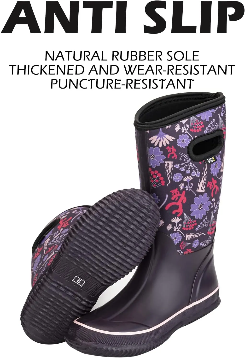 WTW Mid Calf Rain Boots for Women - Waterproof Insulated Neoprene Mud Boots Outdoor Hunting Garden Boots