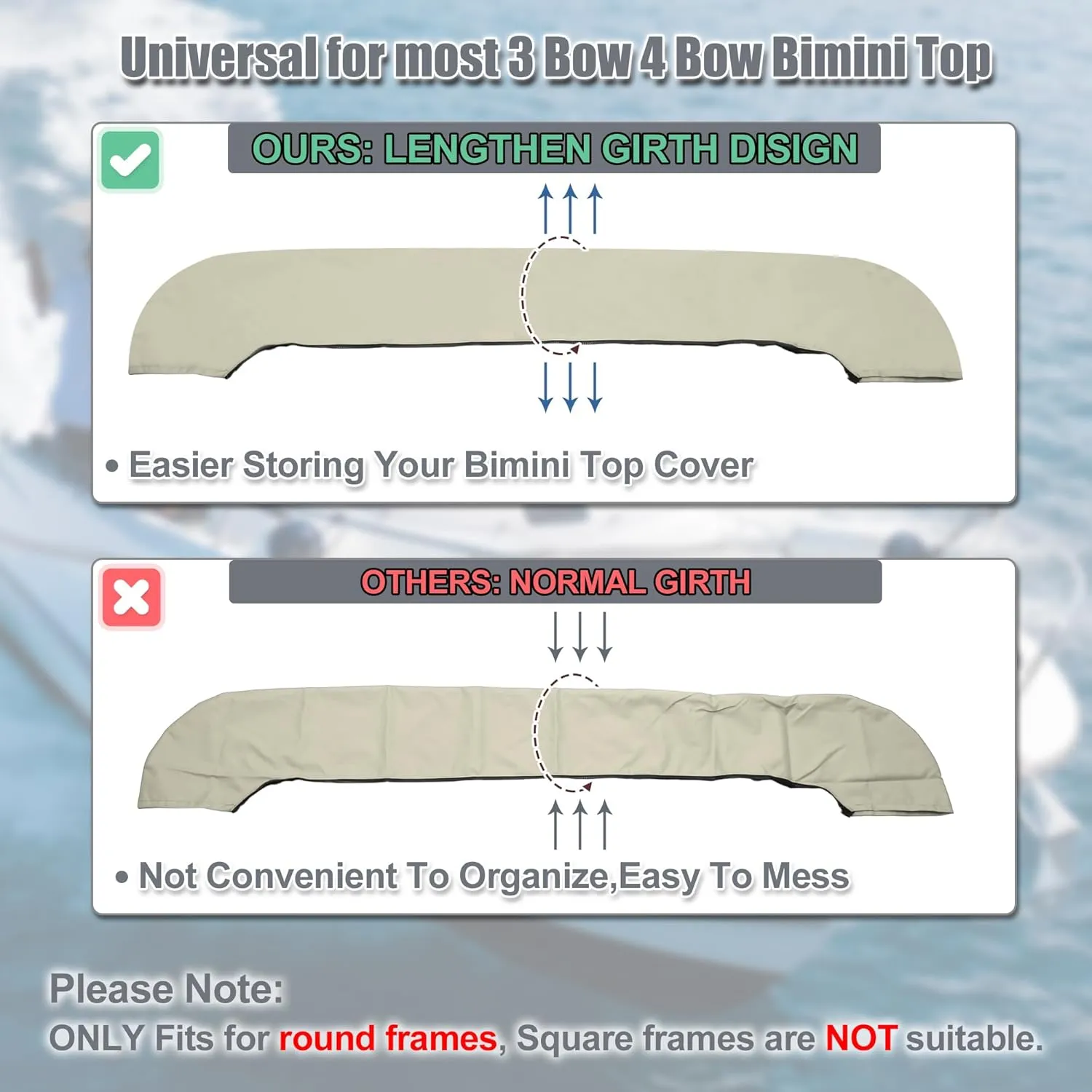 X AUTOHAUX Bimini Top Storage Boot Cover Waterproof Boat Bimini Storage Bag 600D Polyester Canvas Sun Resist Universal for 3 Bow 4 Bow