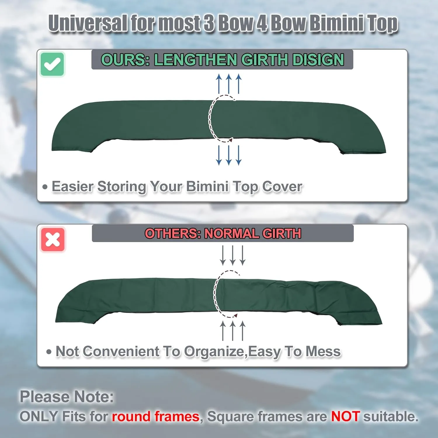 X AUTOHAUX Bimini Top Storage Boot Cover Waterproof Boat Bimini Storage Bag 600D Polyester Canvas Sun Resist Universal for 3 Bow 4 Bow