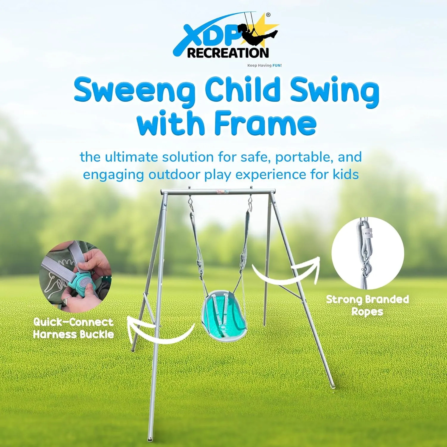 XDP Recreation Sweeng Child Swing with Frame, Portable Backyard Play Set, Aqua