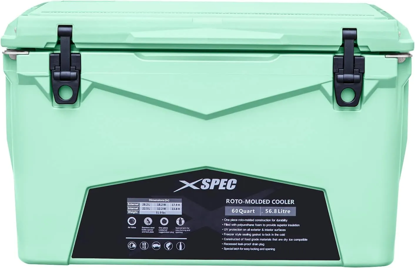 Xspec 60 Qt XL Roto Molded High Performance Camping Cooler Ice Chest | Extra Large Pro Tough Durable Outdoor Overland Rotomolded Hard Cooler