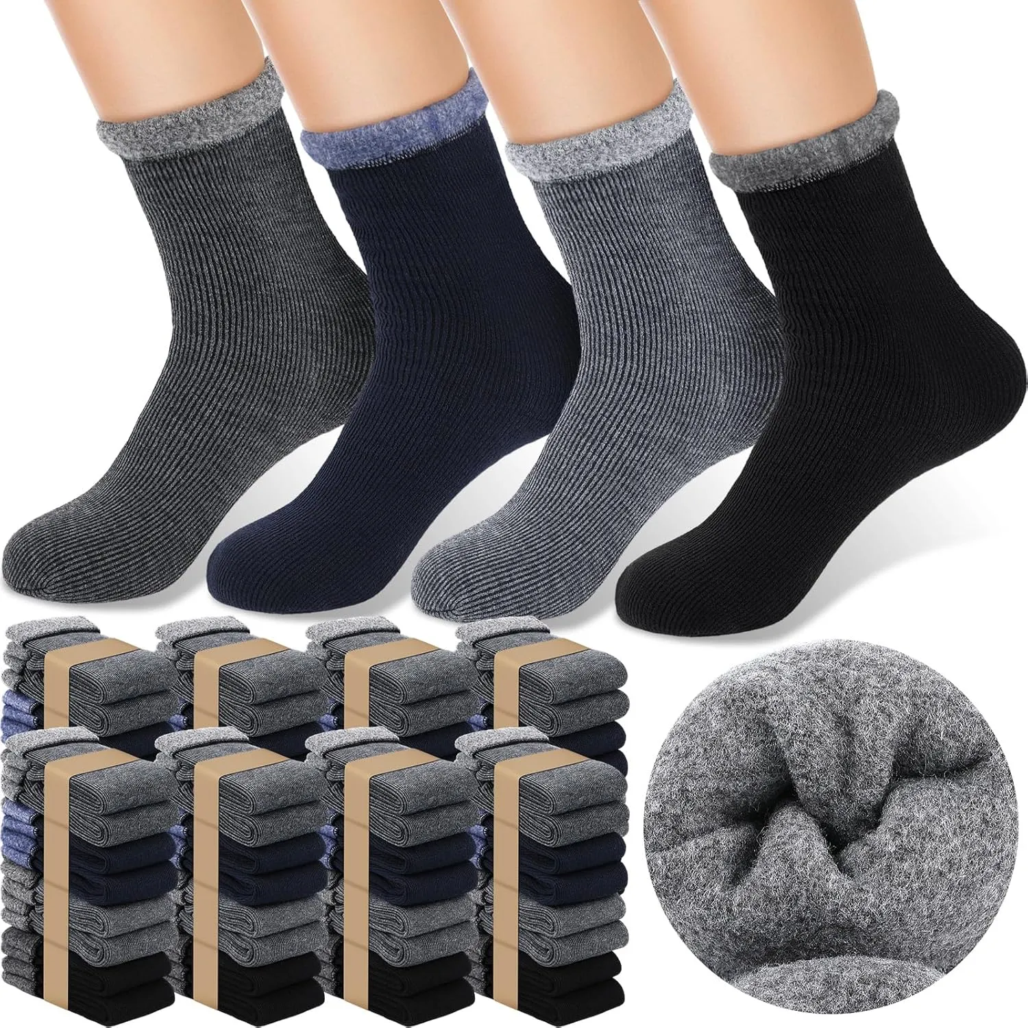 Xuhal 60 Pairs Winter Warm Thermal Crew Boot Socks - Thick Heated Socks for Women & Men - Cold Weather Hiking