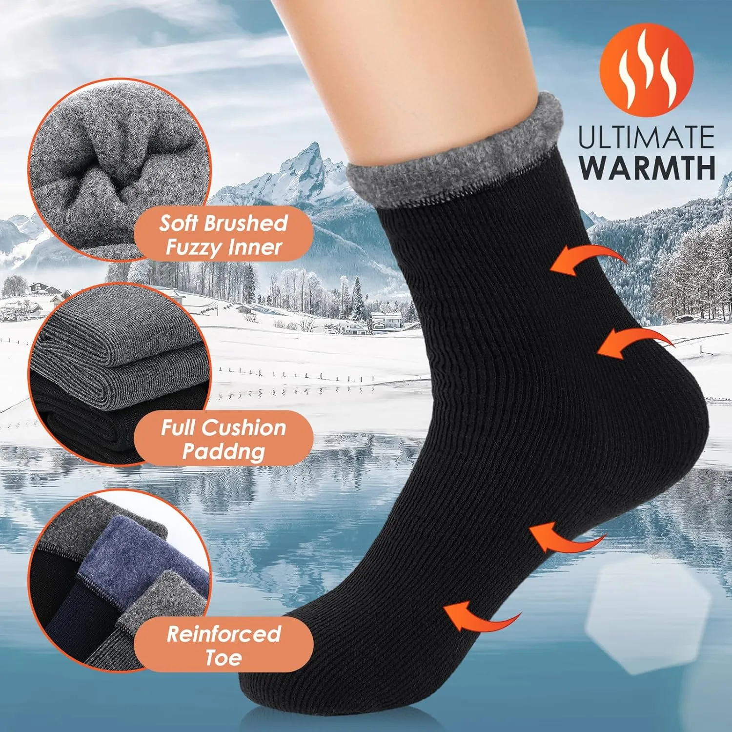 Xuhal 60 Pairs Winter Warm Thermal Crew Boot Socks - Thick Heated Socks for Women & Men - Cold Weather Hiking