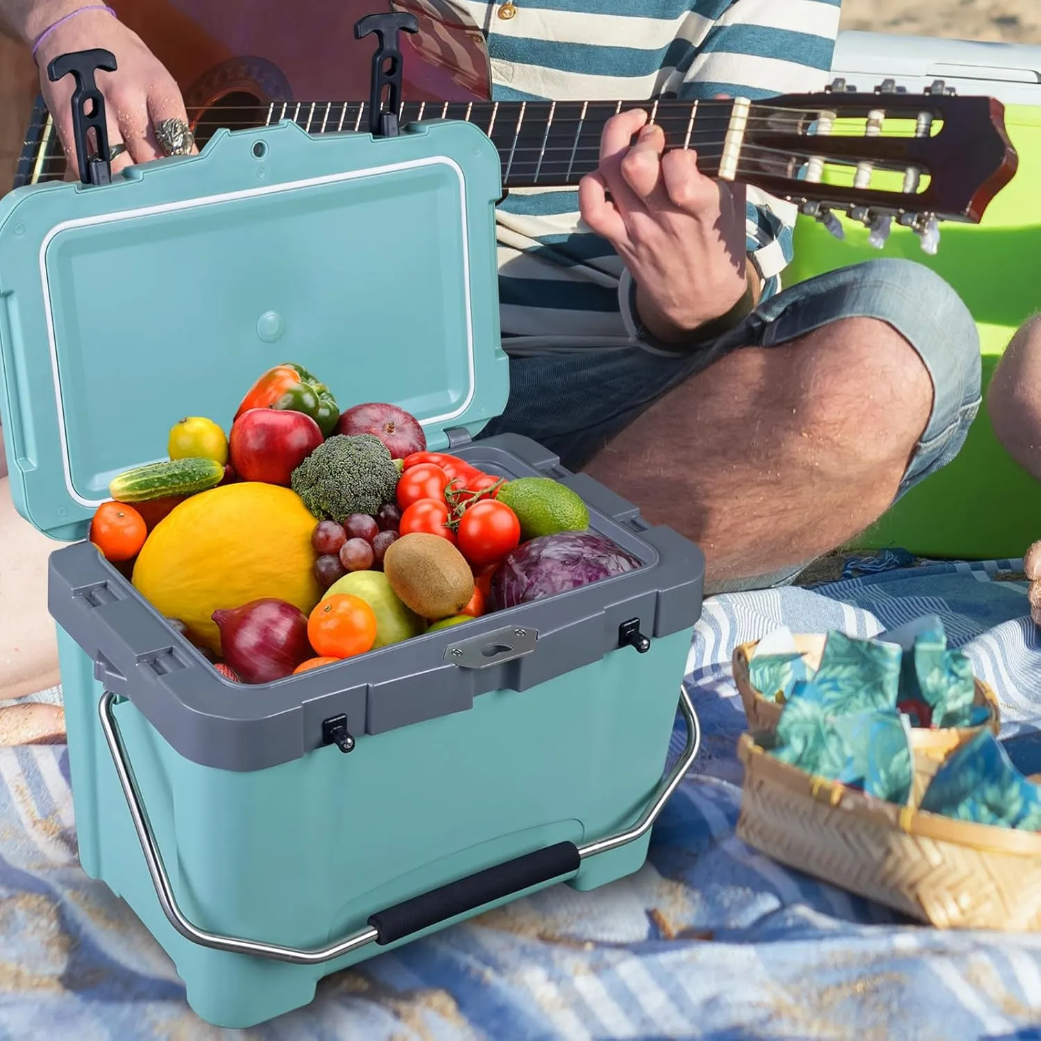 YELLOW JACKET 27 Quart Ice Cooler, Portable Ice Chest Hard Cooler Box with Retention Insulation and Heavy Duty Handle for Camping, Picnic, Beach, Drink, Beverage, Fishing