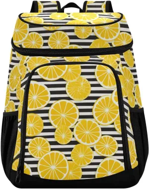 Yellow Lemon Striped Cooler Backpack Soft Cooler Bag Insulated Portable Cooler Bag Leakproof Back Pack Cooler Backpack for Picnic BBQ