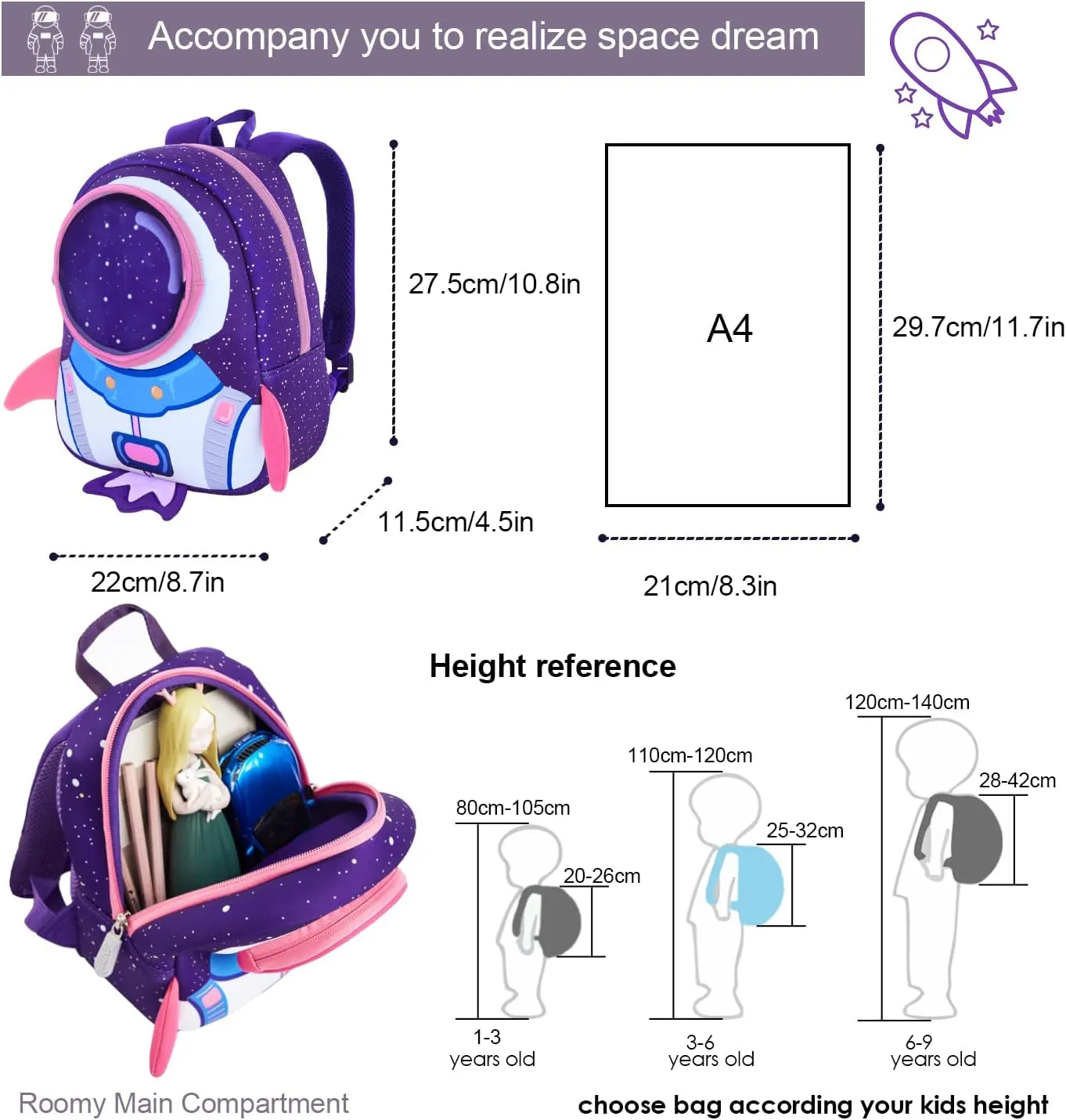 yisibo Kids Backpack with Safety Leash,Anti-lost Children Toddler Backpack for Boys Girls Baby (Purple With Safety Leash(3-6 Years))