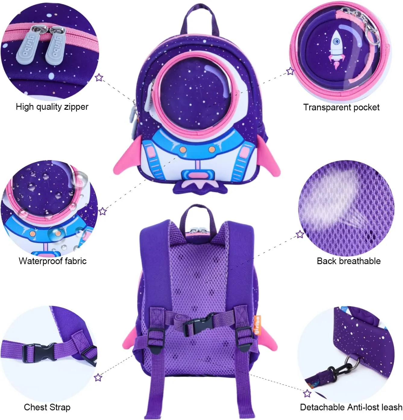 yisibo Kids Backpack with Safety Leash,Anti-lost Children Toddler Backpack for Boys Girls Baby (Purple With Safety Leash(3-6 Years))