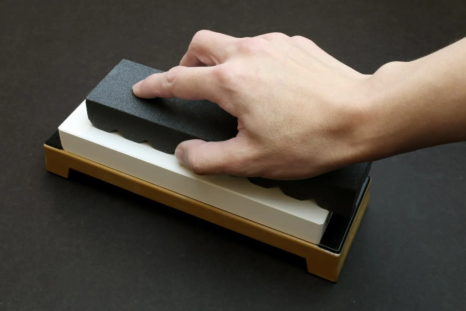 Yoshihiro Knife Sharpening Stone Fixer & Nagura Conditoning Stone Chef's Tools (Regular Set - Black)
