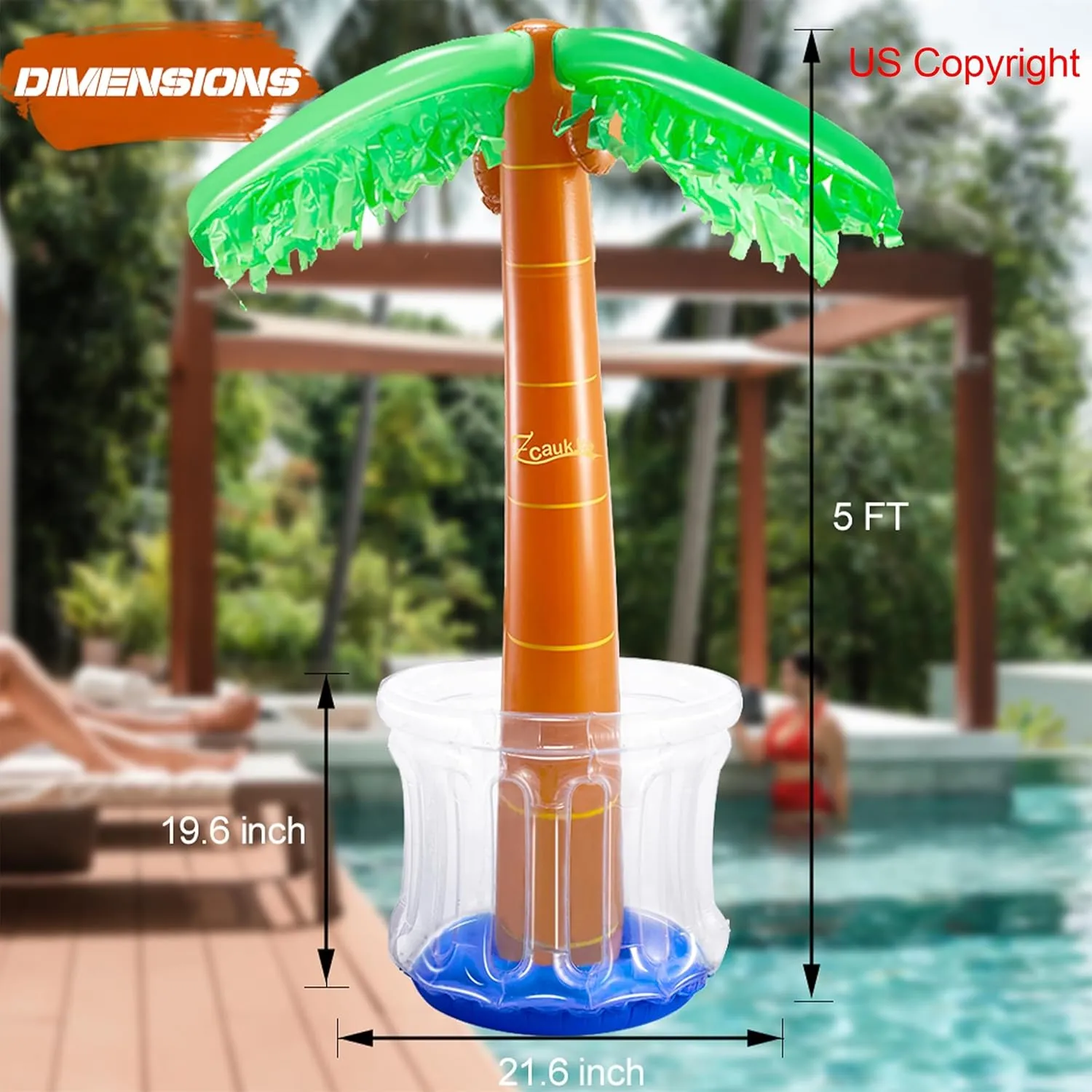 Zcaukya Inflatable Palm Tree Cooler, 60" Blow Up Palm Tree Cooler for Tropical Party Decorations, Hawaiian Party Supplies Pool Decorations