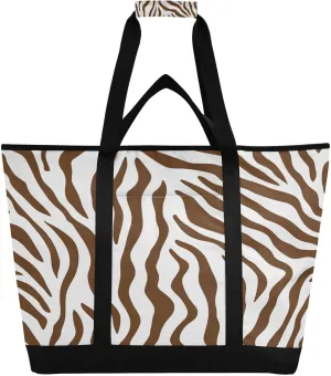 Zebra Texture Reusable Insulated Lunchbox Cooler Bag, Leakproof Kitchen Grocery Bag Collapsible Portable Cooler Tote Bag for Picnic, Camping, Office, Travel