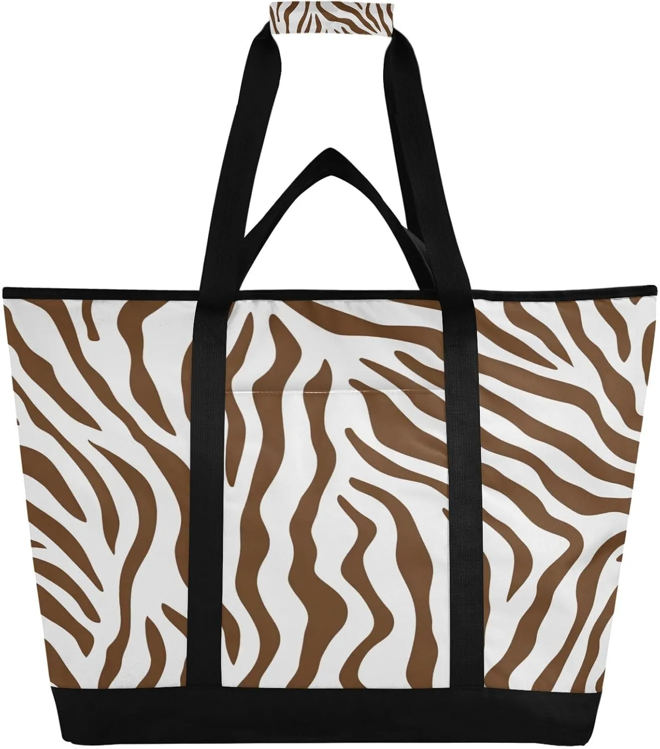 Zebra Texture Reusable Insulated Lunchbox Cooler Bag, Leakproof Kitchen Grocery Bag Collapsible Portable Cooler Tote Bag for Picnic, Camping, Office, Travel