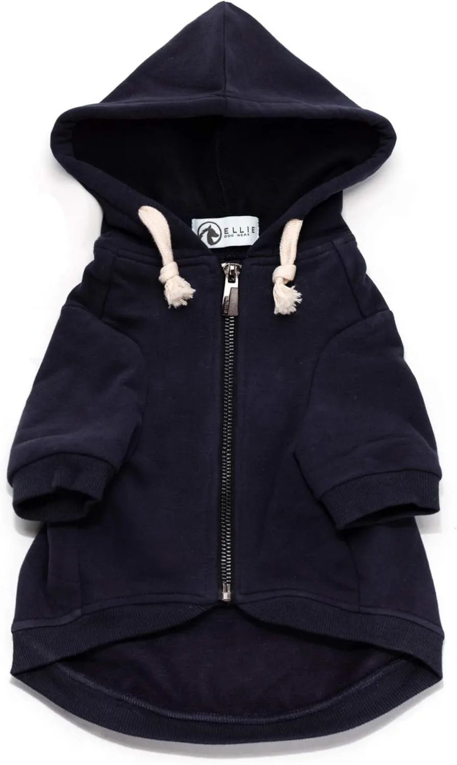 Zip Up Adventure Dog Hoodie with Hook & Loop Pockets and Adjustable Drawstring Hood - XXS to XXL - Multiple Colors - Comfortable & Versatile Dog Hoodies (Navy, XXS)