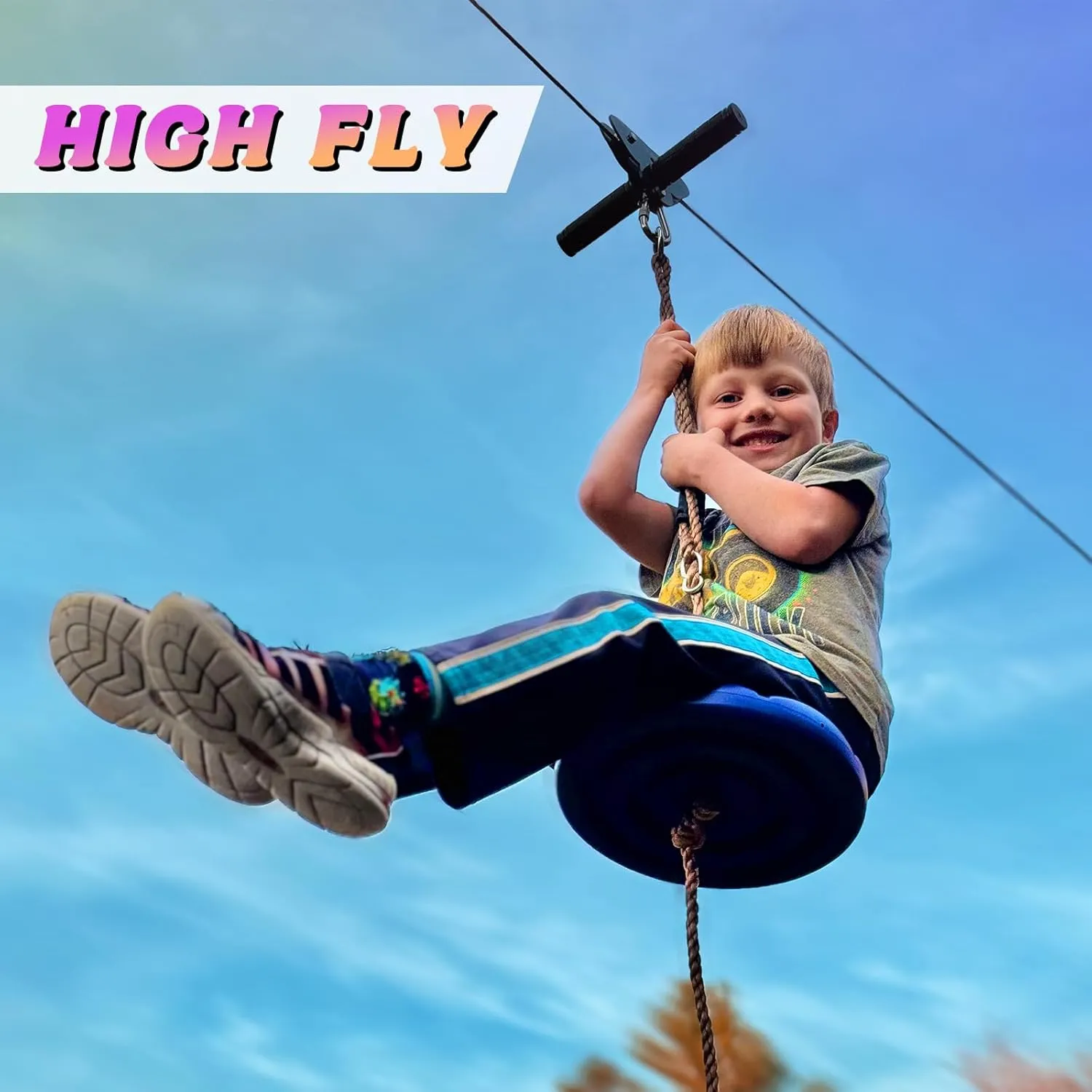 Zipline for Backyard Kids and Adults, Zipline Kit with Stainless Steel Spring Brake, Cable Tensioning Kit, Safety Harness, 2 Tree Protectors and Full Set of Zip Line Accessories with 1/4 inch Cable