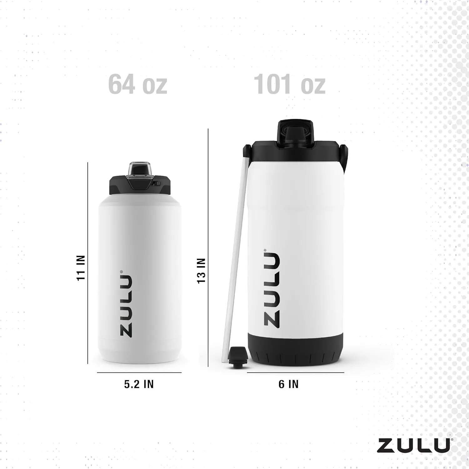 ZULU Goals Vacuum Insulated Large Capacity Stainless Steel Water Bottle | Reusable Jug Thermoses with Carry Handle | Leak-Proof Lid | Perfect for Travel, Workout, Gym, Hiking, Camping | 64oz, 101oz