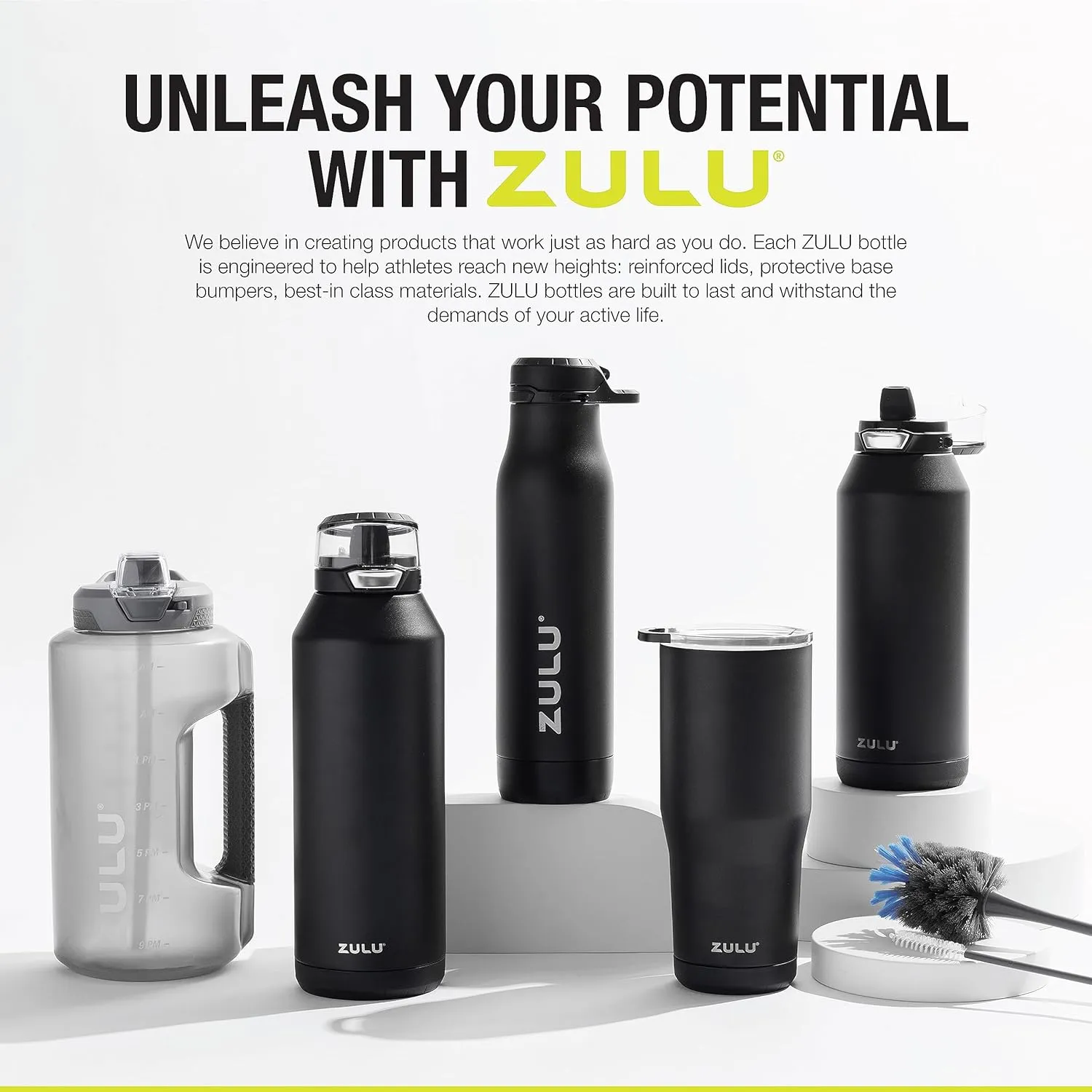 ZULU Goals Vacuum Insulated Large Capacity Stainless Steel Water Bottle | Reusable Jug Thermoses with Carry Handle | Leak-Proof Lid | Perfect for Travel, Workout, Gym, Hiking, Camping | 64oz, 101oz